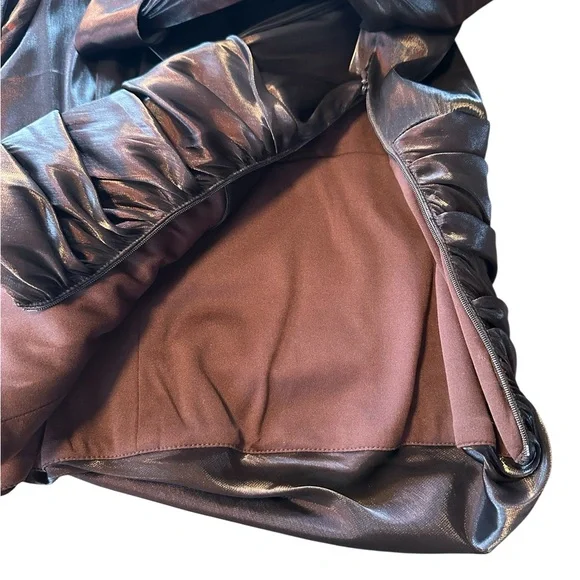 R&M Richards M Iridescent Slick Brown Oxblood Evening Gala Top Ruched Waist READ - Picture 14 of 16